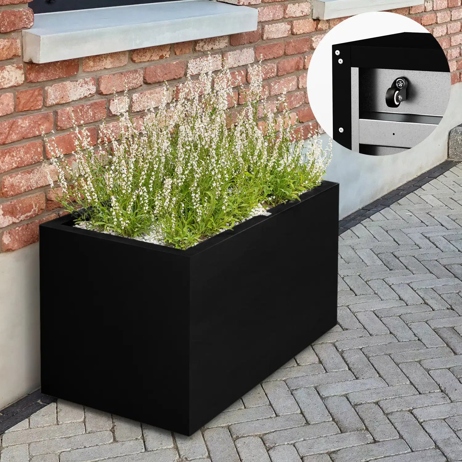 SEV Plantenbak op wielen 100x50x50 - Zwart - met wielen