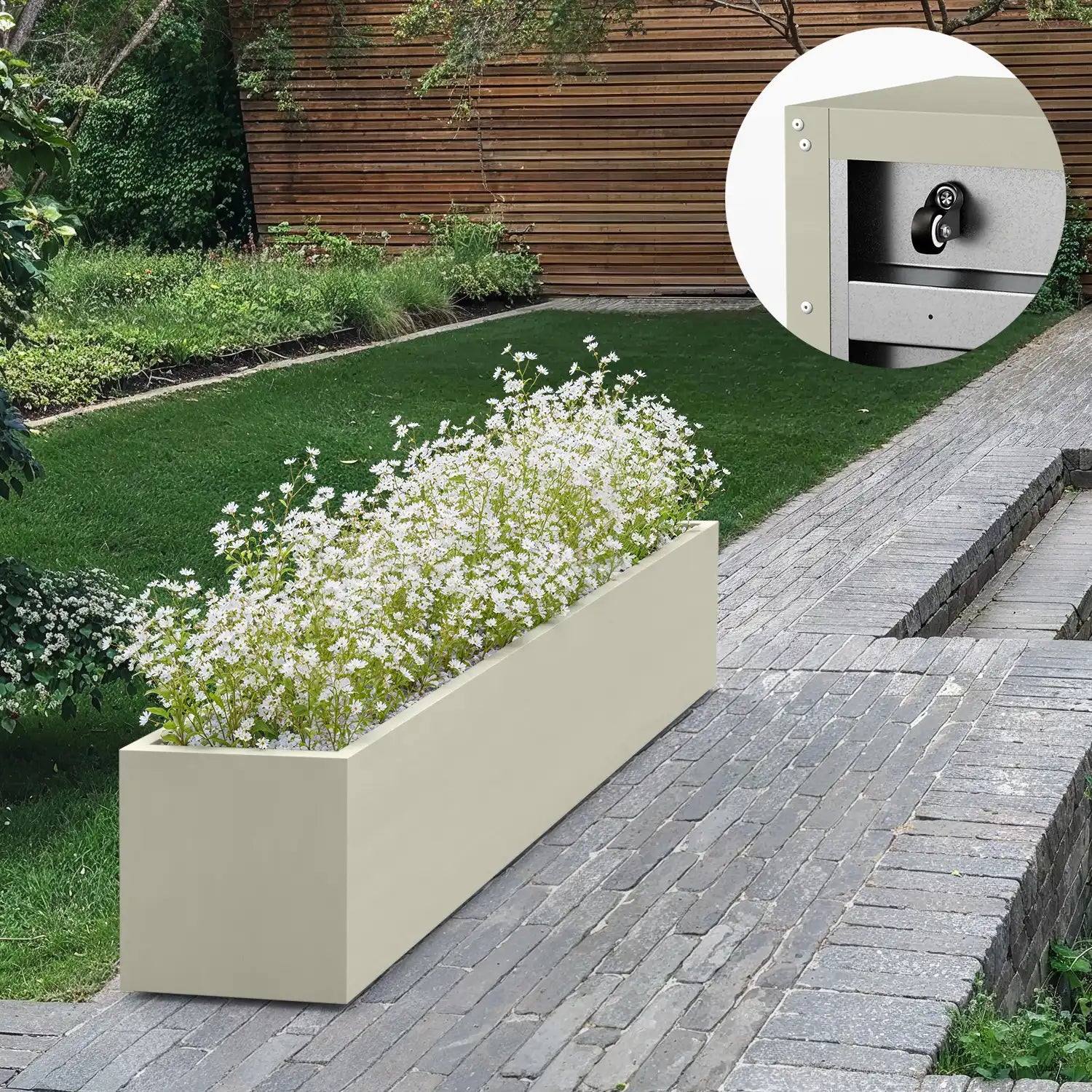 SEV Plantenbak op wielen 200x50x50 - Beige - met wielen