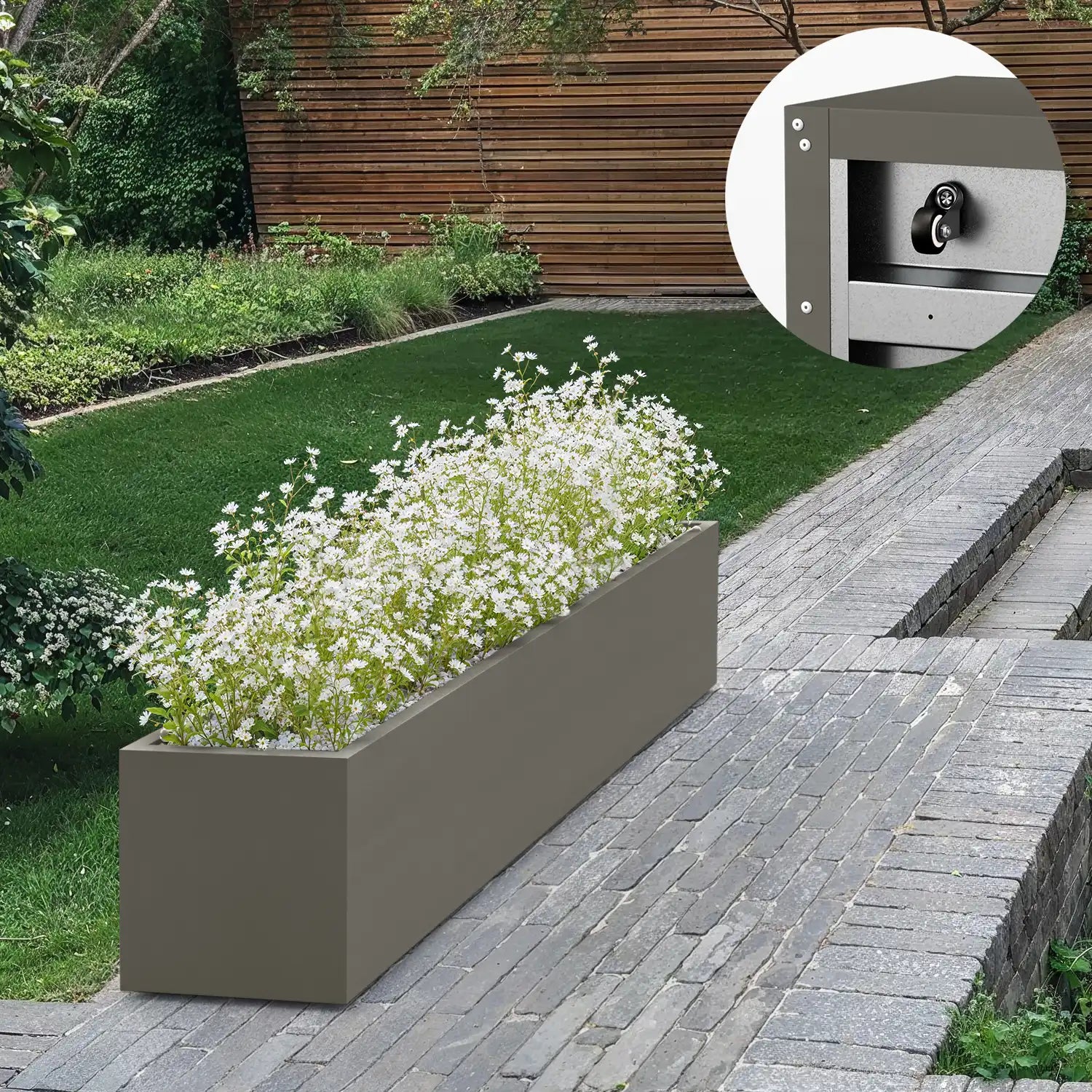 SEV Plantenbak op wielen 200x50x50 - Kwartsgrijs - met wielen
