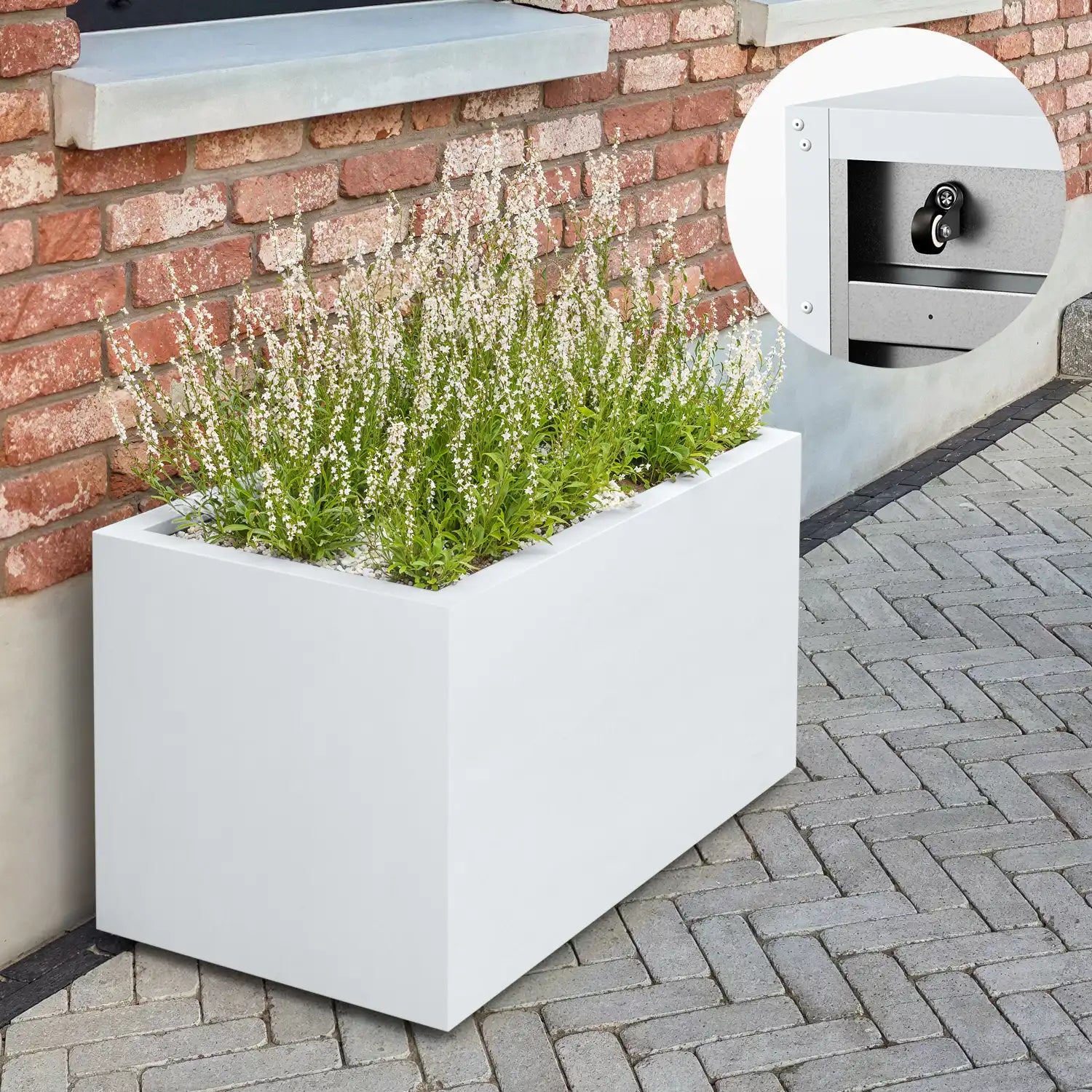 SEV Plantenbak op wielen 100x50x50 - Wit - met wielen
