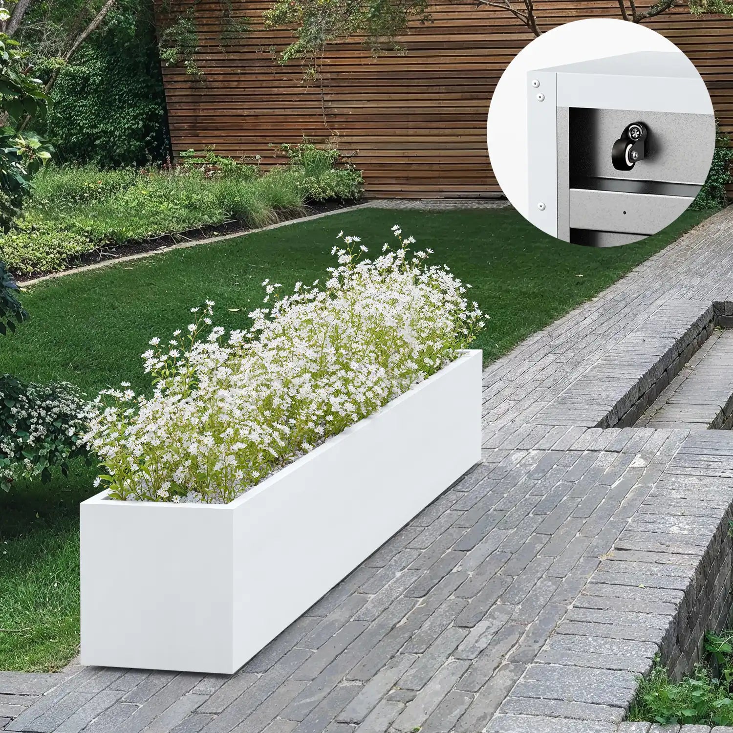SEV Plantenbak op wielen 200x50x50 - Wit - met wielen