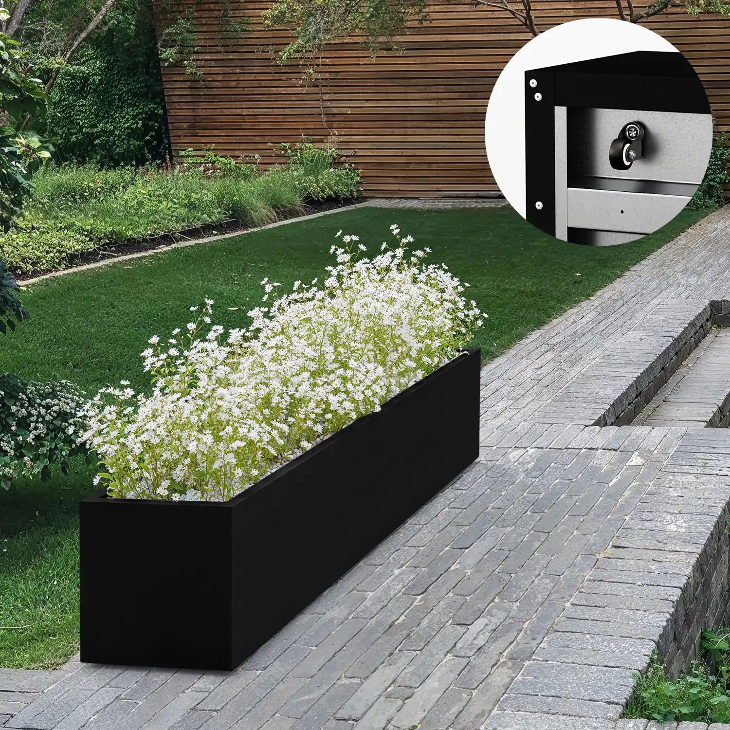 SEV Plantenbak op wielen 200x50x50 - Zwart - met wielen