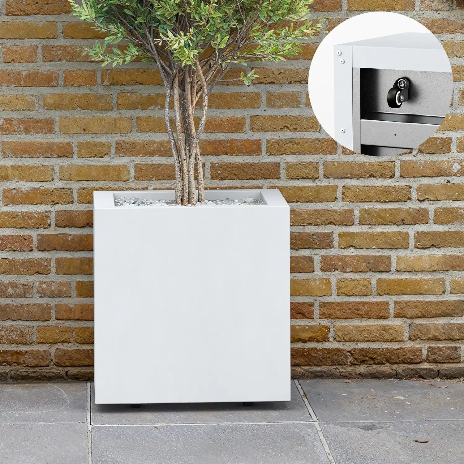 SEV Plantenbak op wielen 40x40x40 - Wit - met wielen