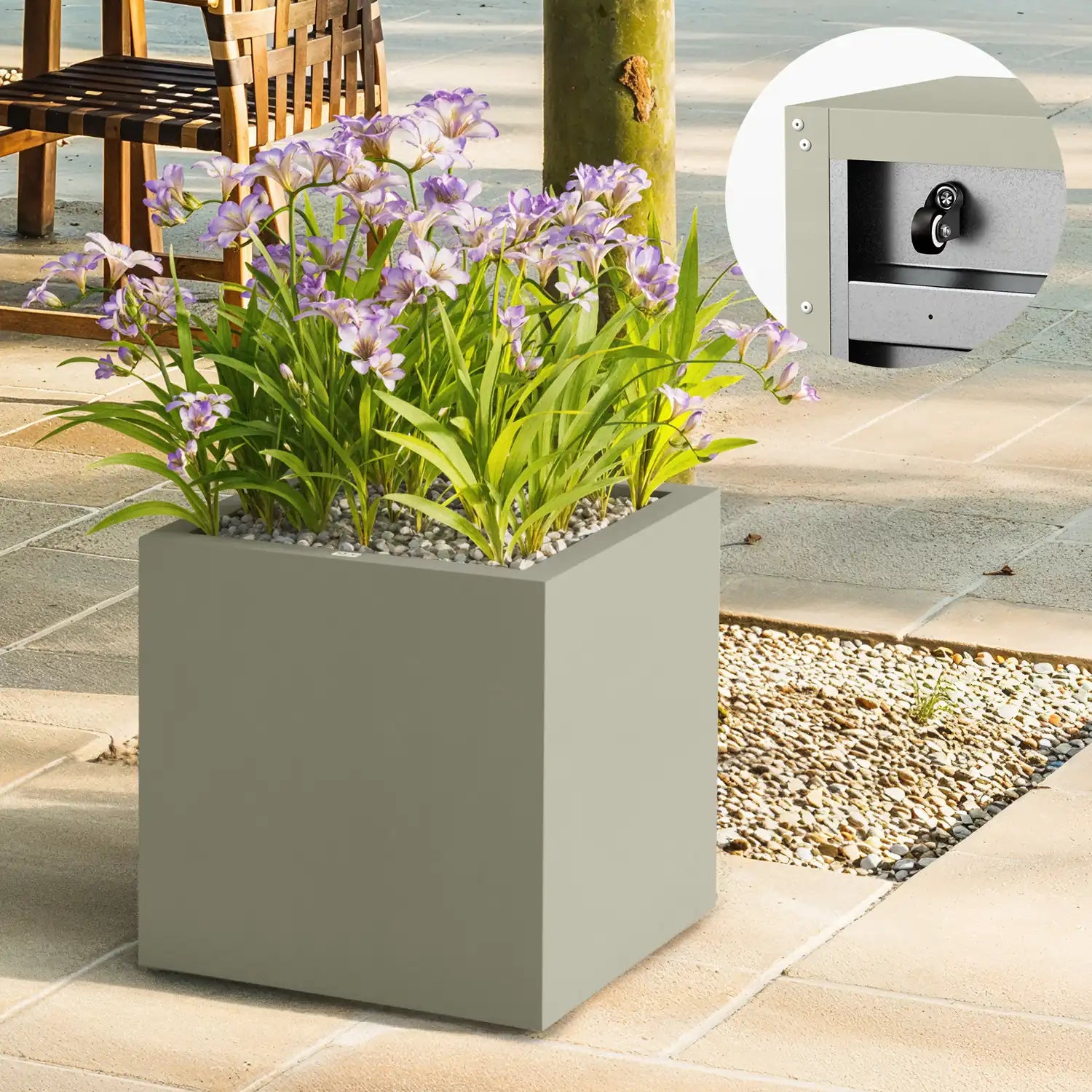 SEV Plantenbak op wielen 50x50x50 - Beige - met wielen