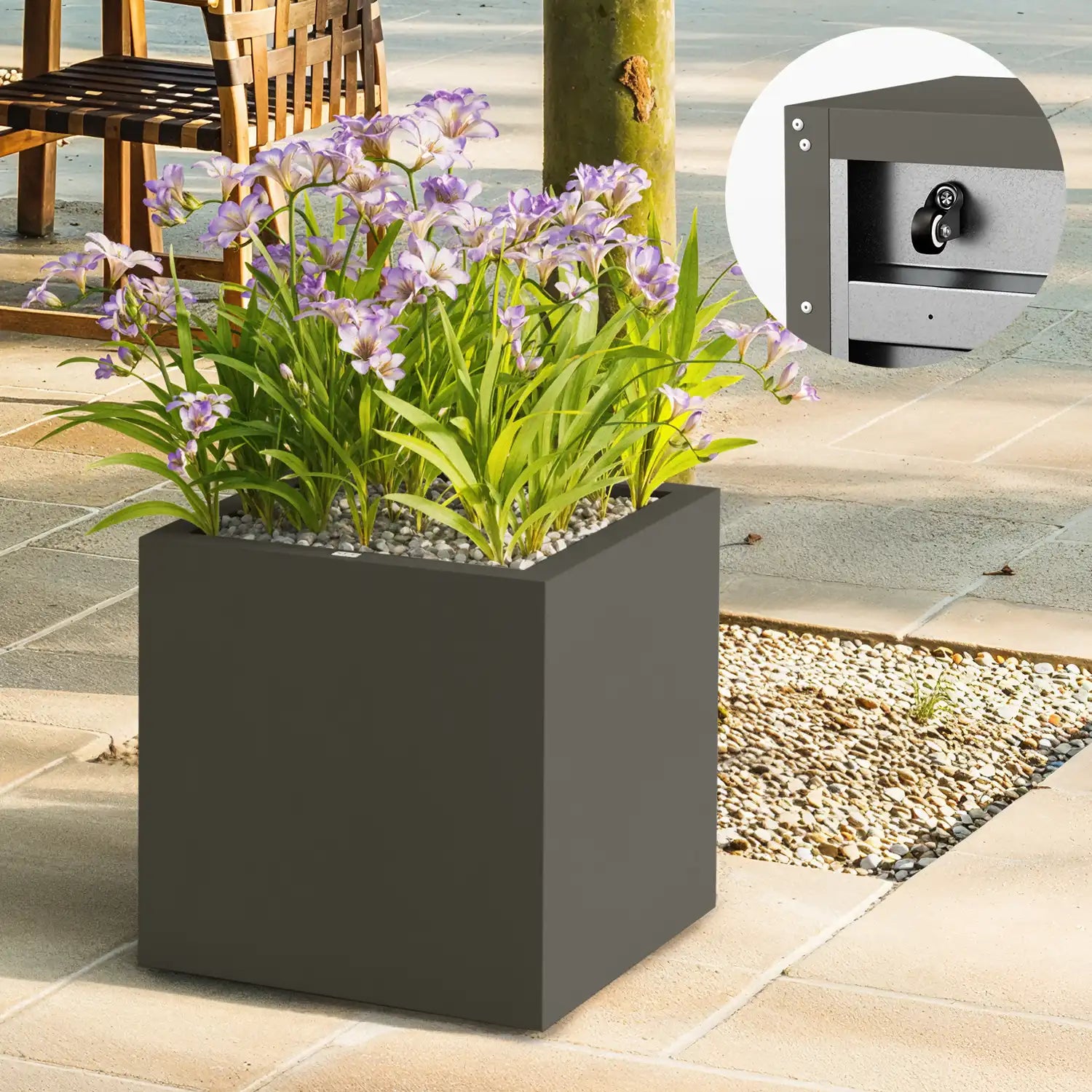 SEV Plantenbak op wielen 50x50x50 - Kwartsgrijs - met wielen