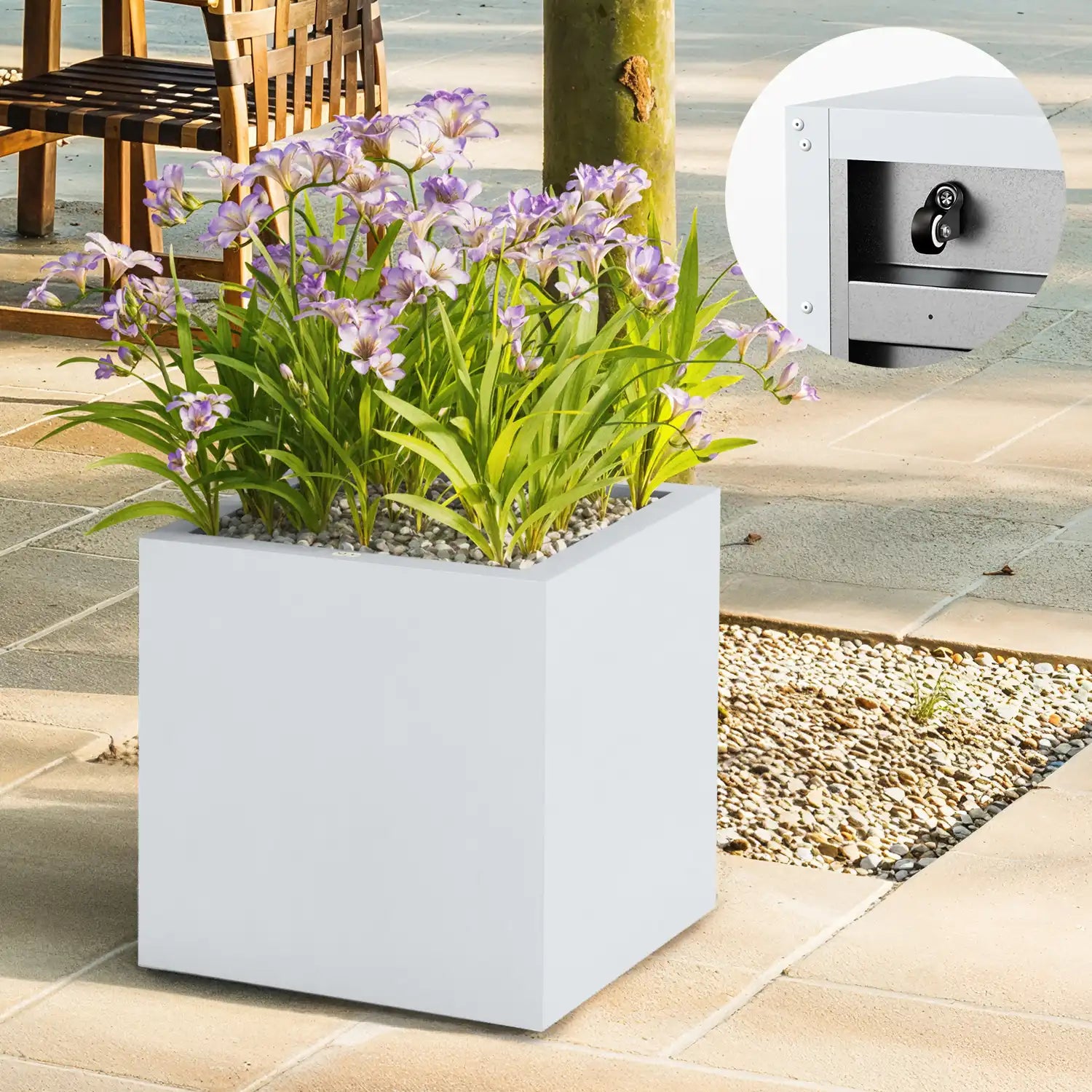 SEV Plantenbak op wielen 50x50x50 - Wit - met wielen